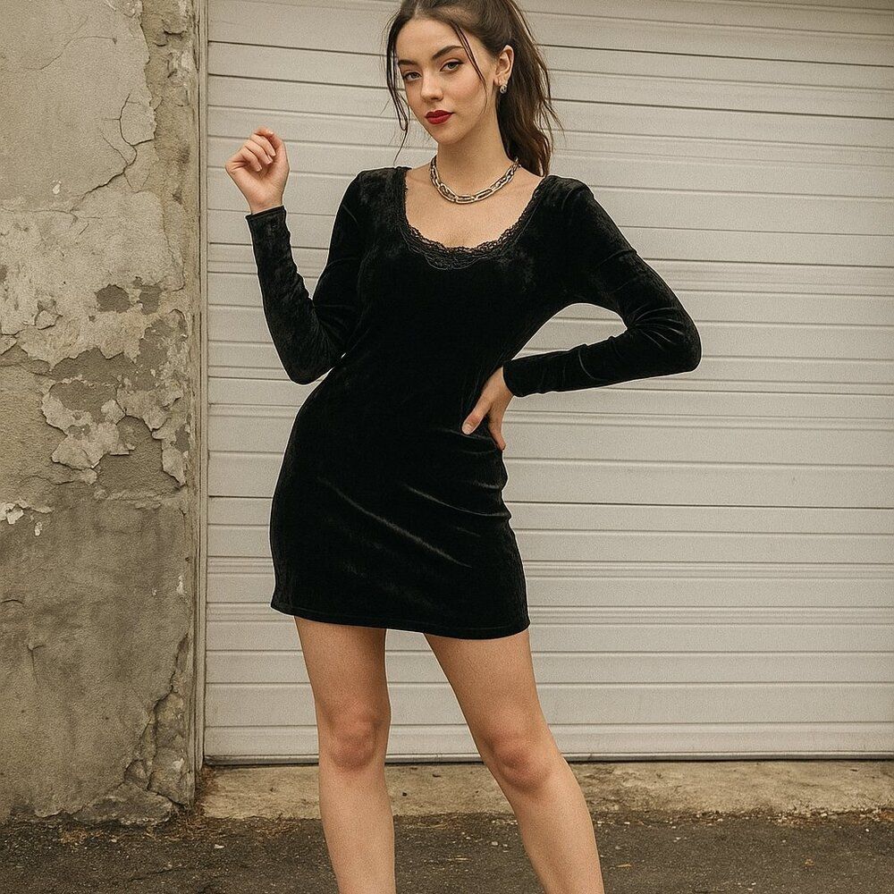 Vintage Molly Malloy Dress Velvet Black Long Sleeve Witch Womens sz Medium